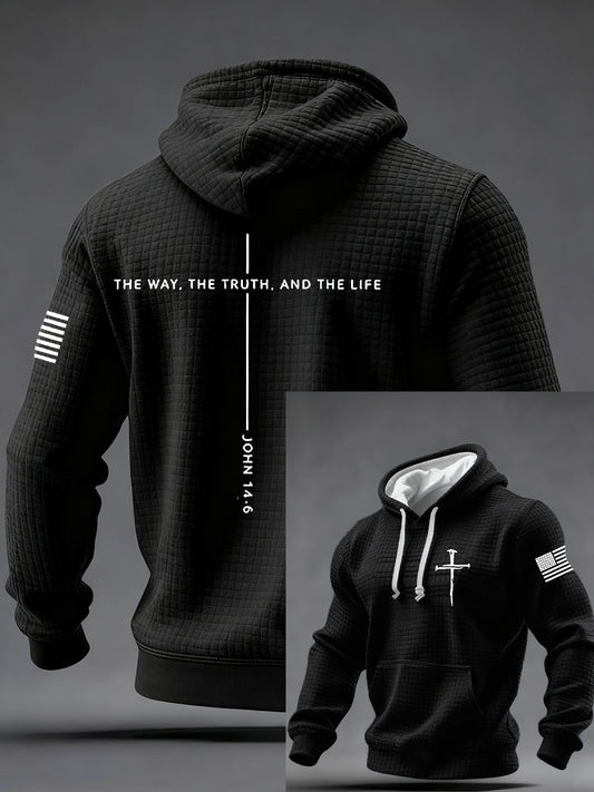 Men's Jesus The Way The Truth The Life Cross Checkered Cotton Hoodie