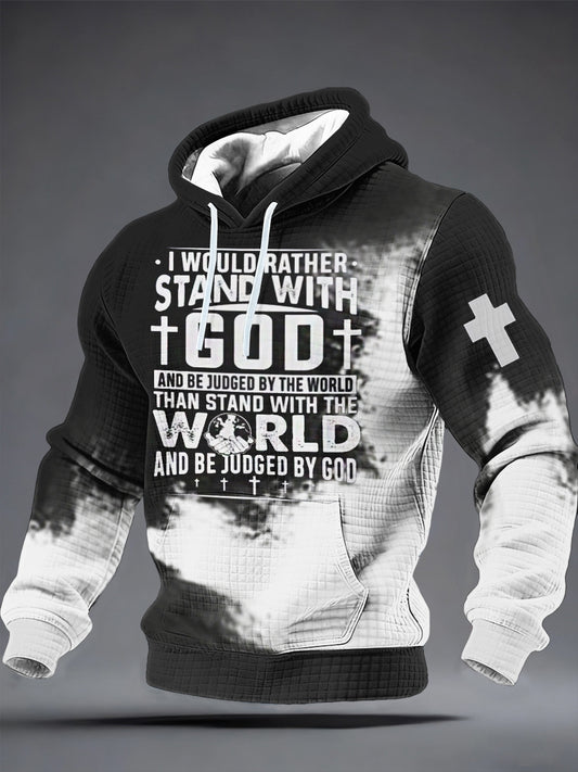 Men's I Would Rather Stand With God Checkered Cotton Hoodie