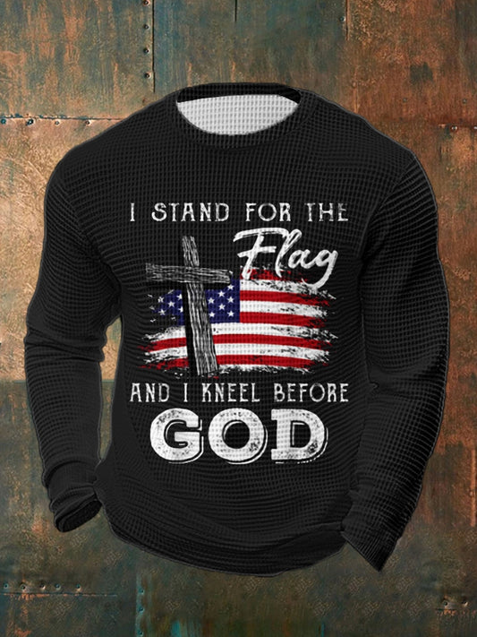 Men's I STAND FOR THE Flag AND I KNEEL BEFORE GOD Waffle Long Sleeve T-Shirt