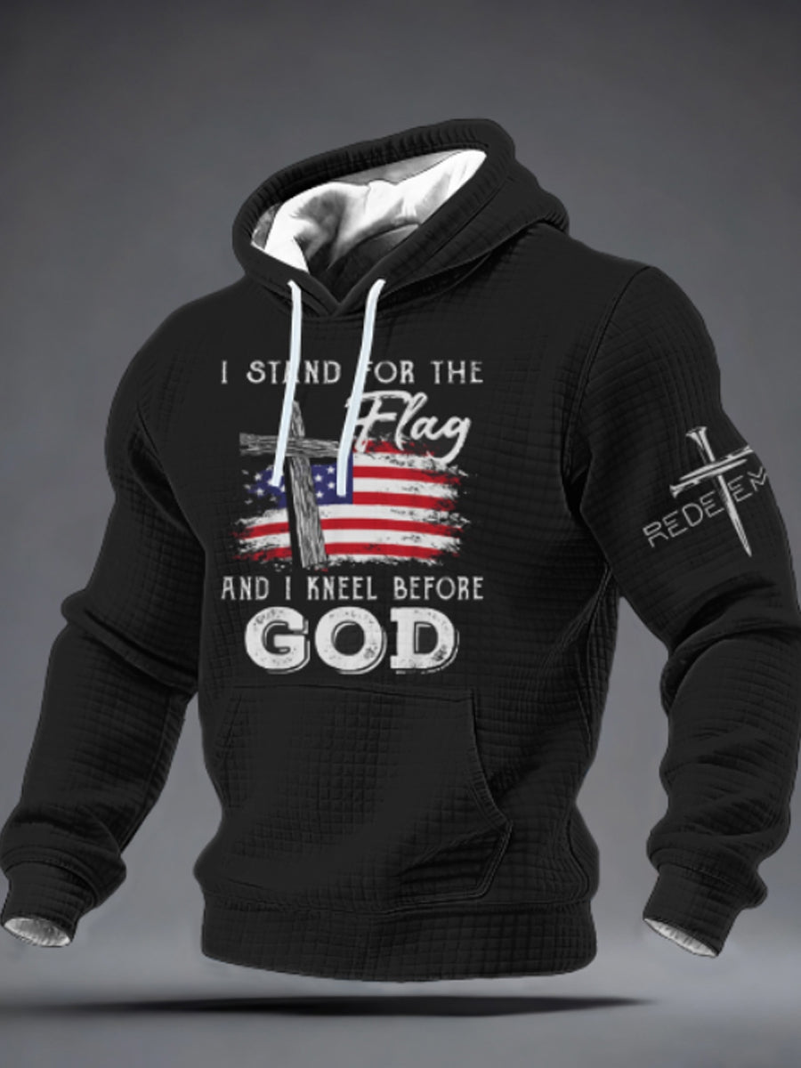 Men's I STAND FOR THE Flag AND I KNEEL BEFORE GOD Checkered Cotton Hoodie
