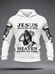Men's Christian Lion And Jesus Heaven Knows My Name Print Velvet Raglan Hoodie