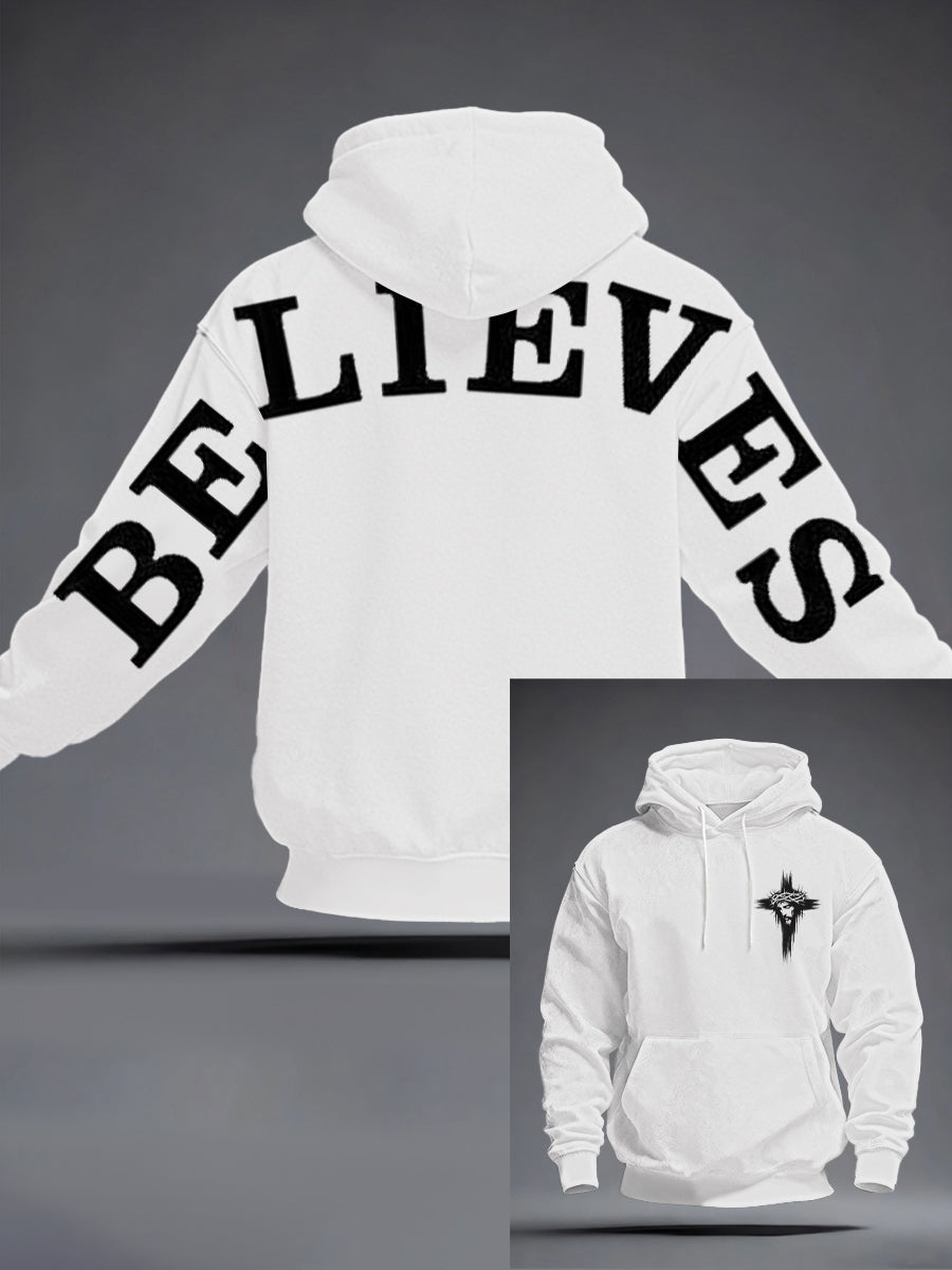 Men's Faith Believes Drop-Shoulder Hoodie with Pockets