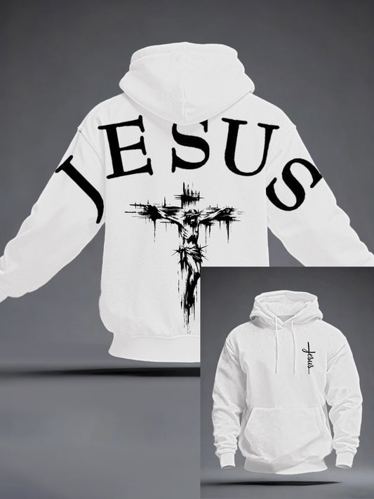Men's Jesus Oversized Drop-Shoulder Hoodie with Pockets