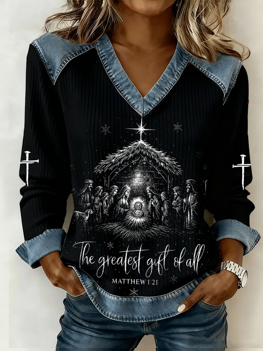 Women's Nativity V-neck Sweatshirt
