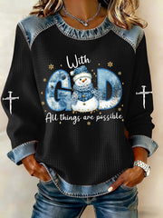 Women's Christmas Cross Print Casual Top