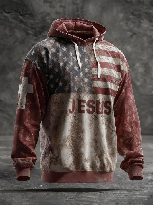 Men's Retro Faith Print Casual Hoodie