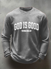 Men's God Is Good Waffle Print Casual T-Shirt
