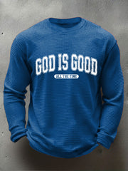 Men's God Is Good Waffle Print Casual T-Shirt