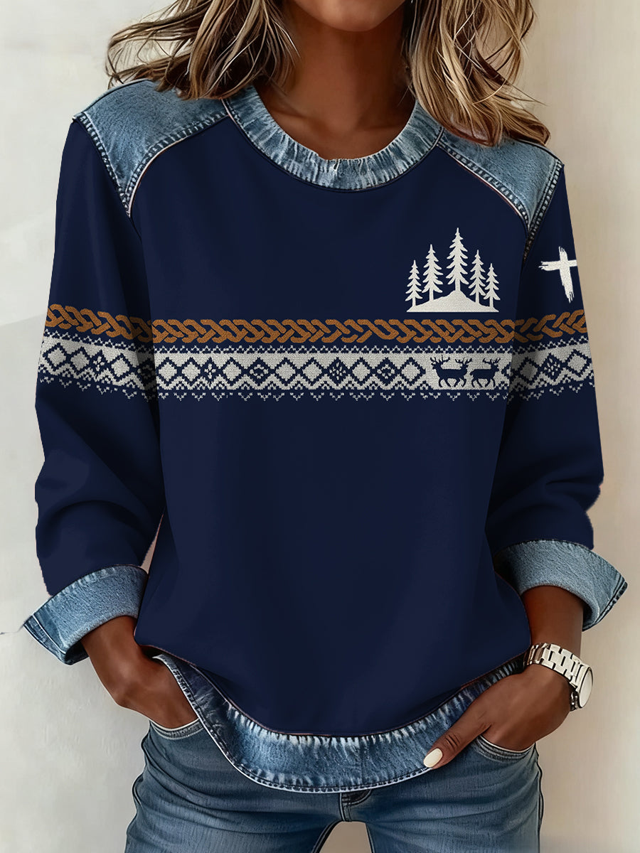 Women's Faith Pattern Patchwork Art Sweatshirt