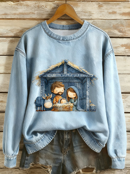 Women's Cute Nativity Scene Art Design Sweatshirt