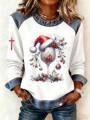 Women's Christmas Belief Print Waffle Sweatshirt