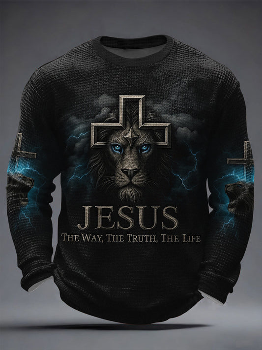 Men's Jesus The Way The Truth The Life Lion Print Casual Long Sleeve T-Shirt