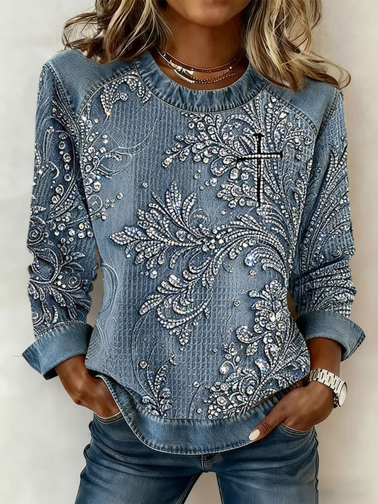 Women's Floral Cross Print Casual T-shirt