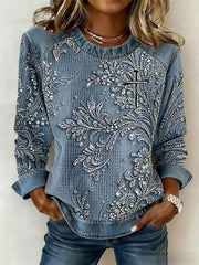 Women's Floral Cross Print Casual T-shirt