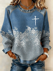Women's Floral Cross Print Casual Top