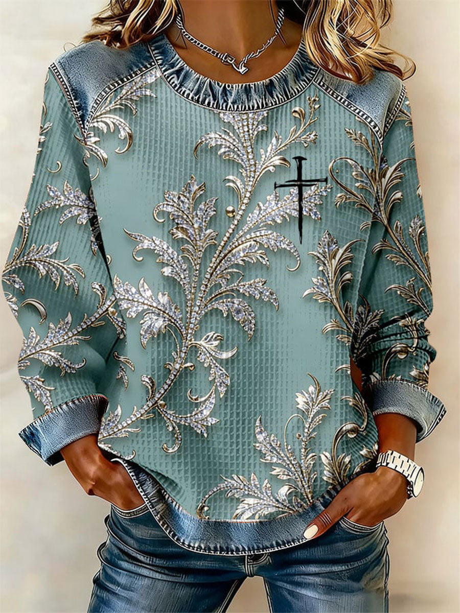 Women's Floral Cross Print Casual Top