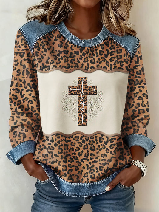 Women's The Birth Of Jesus Denim Patchwork Top