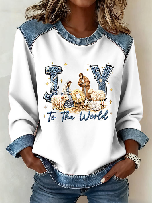Women's The Birth Of Jesus Denim Patchwork Top