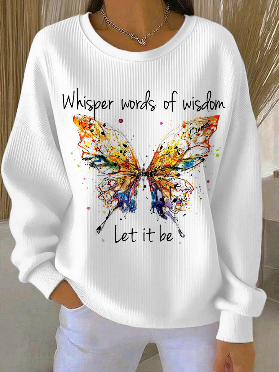 Women's Retro Whisper Words Of Wisdom Let It Be Guitar Print Casual Sweatshirt
