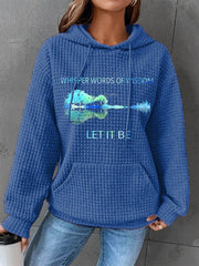 Women's Retro Whisper Words Of Wisdom Let It Be Guitar Print Casual Waffle Hoodie