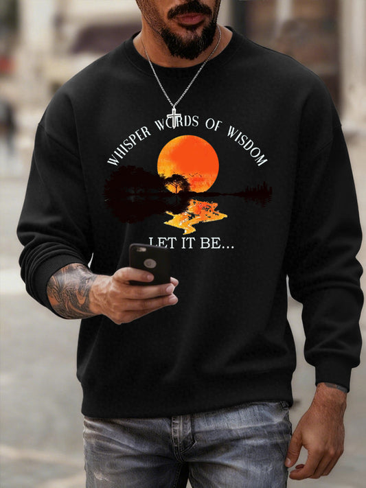 Men's Retro Whisper Words Of Wisdom Let It Be Guitar Print Casual Sweatshirt