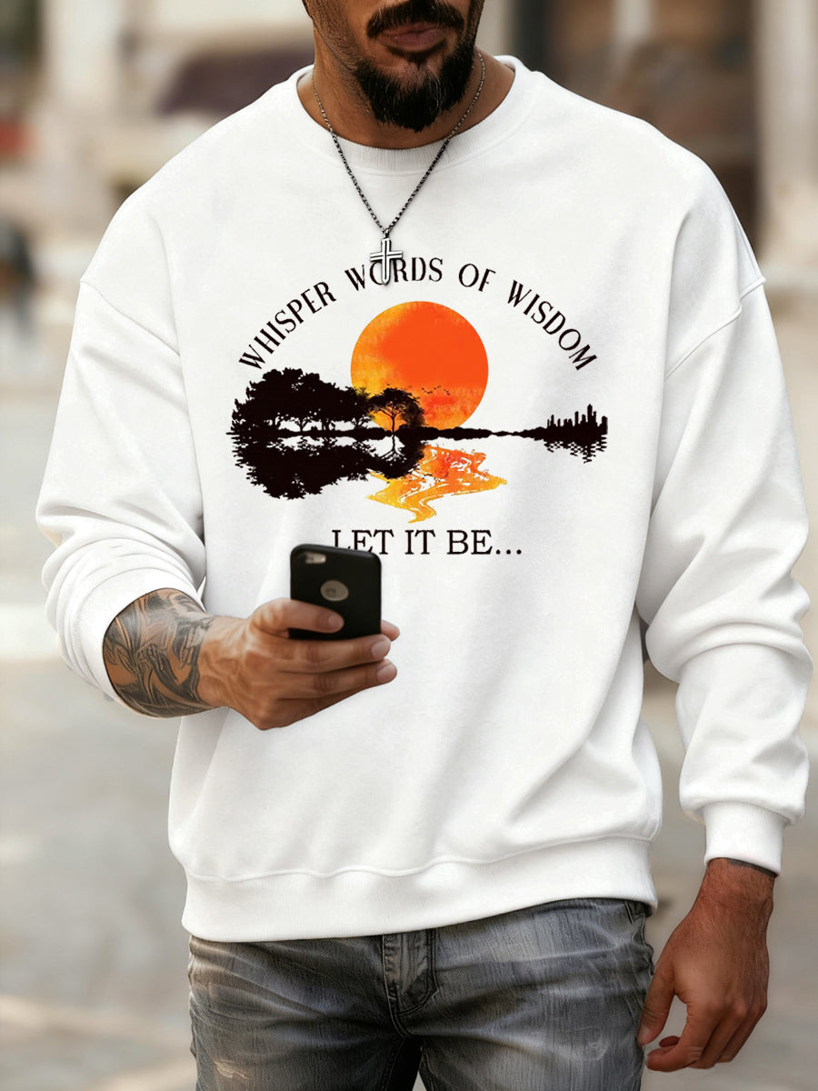 Men's Retro Whisper Words Of Wisdom Let It Be Guitar Print Casual Sweatshirt