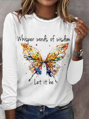 Women's Retro Whisper Words Of Wisdom Let It Be Guitar Print Casual Long-Sleeve T-Shirt