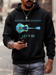 Men's Retro Whisper Words Of Wisdom Let It Be Guitar Print Casual Hoodie