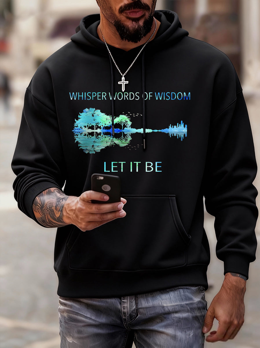 Men's Retro Whisper Words Of Wisdom Let It Be Guitar Print Casual Hoodie