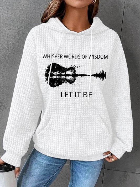 Women's Retro Whisper Words Of Wisdom Let It Be Guitar Print Casual Waffle Hoodie