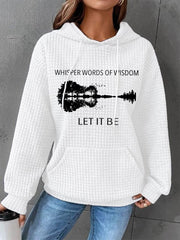 Women's Retro Whisper Words Of Wisdom Let It Be Guitar Print Casual Waffle Hoodie