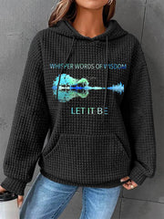 Women's Retro Whisper Words Of Wisdom Let It Be Guitar Print Casual Waffle Hoodie
