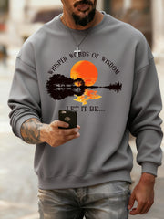 Men's Retro Whisper Words Of Wisdom Let It Be Guitar Print Casual Sweatshirt