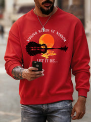 Men's Retro Whisper Words Of Wisdom Let It Be Guitar Print Casual Sweatshirt