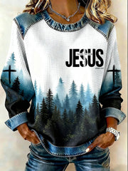 Women's Jesus The Way The Truth The Life Denim Patchwork Top