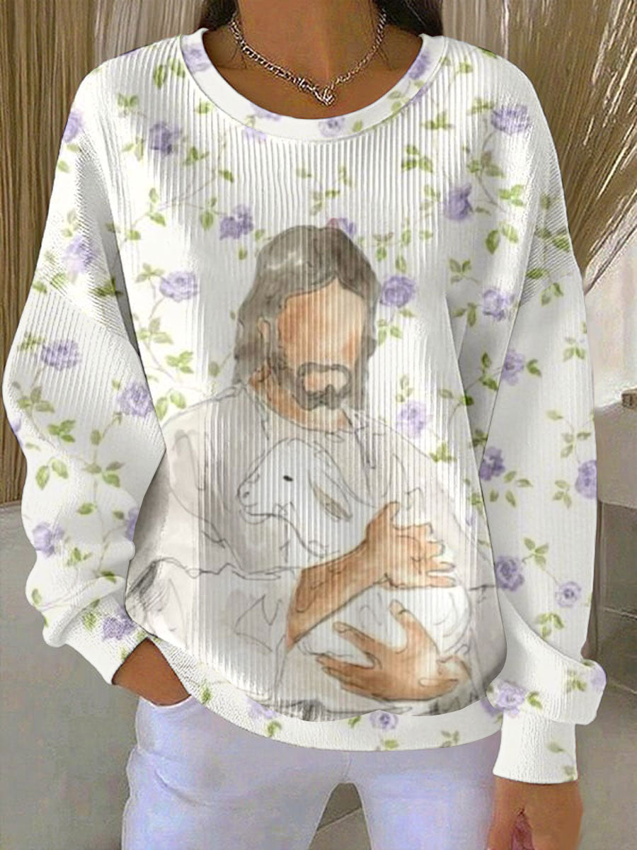 Women's Jesus Print Casual Sweatshirt