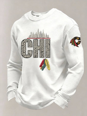 Men's Vintage Hockey Print Waffle Crewneck Sweatshirt