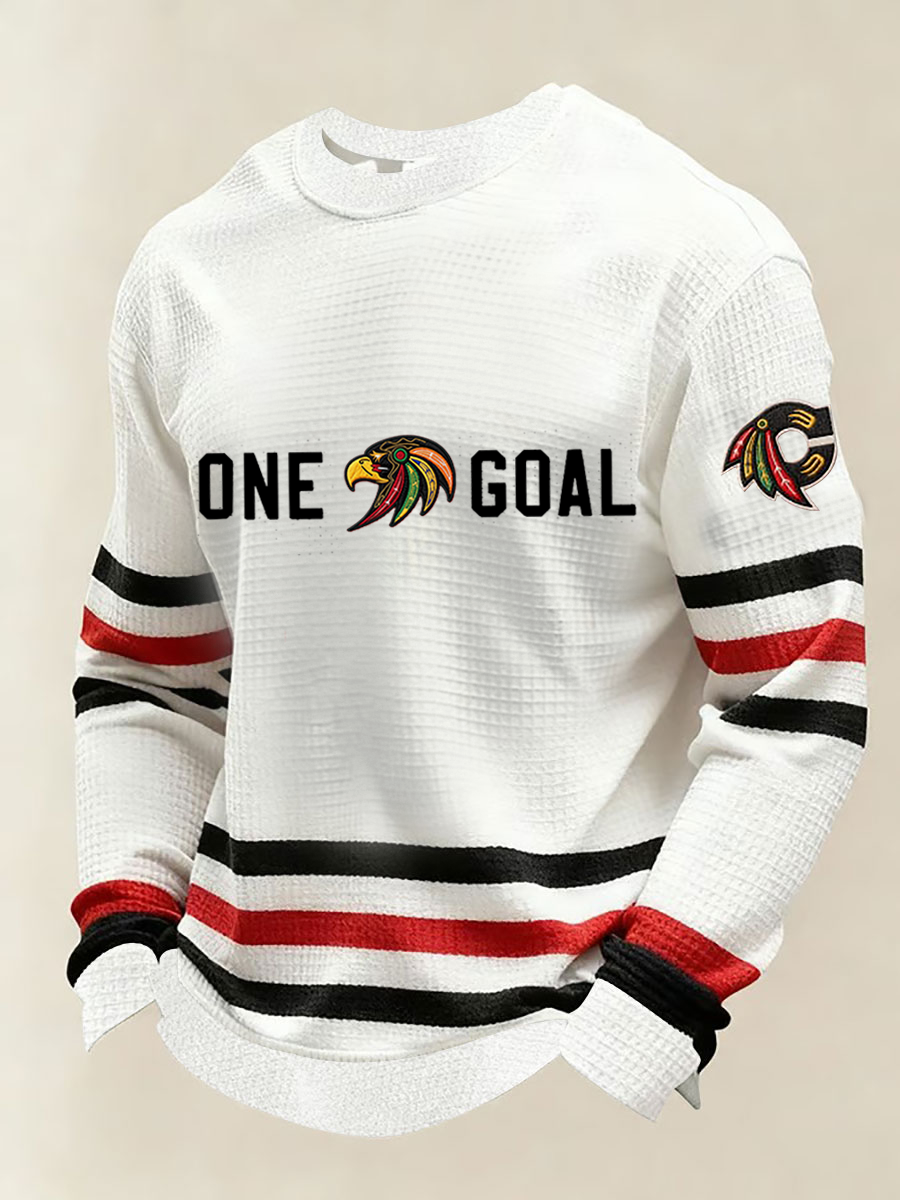 Men's Vintage Hockey Print Waffle Crewneck Sweatshirt