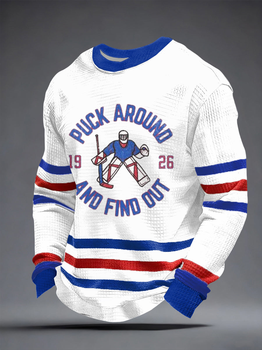 Men's New York Ice Hockey Print Waffle Long Sleeve Sweatshirt