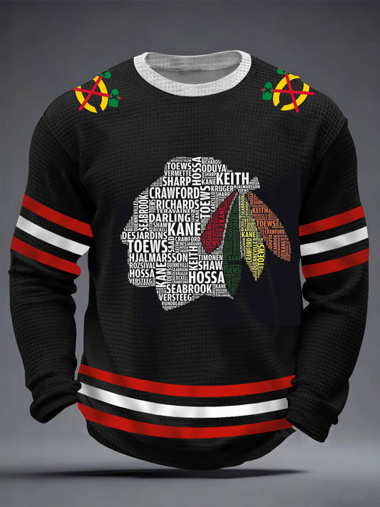 Men's Vintage Hockey Print Waffle Long Sleeve T-Shirt