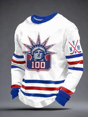 Men's New York Ice Hockey Print Waffle Long Sleeve Sweatshirt