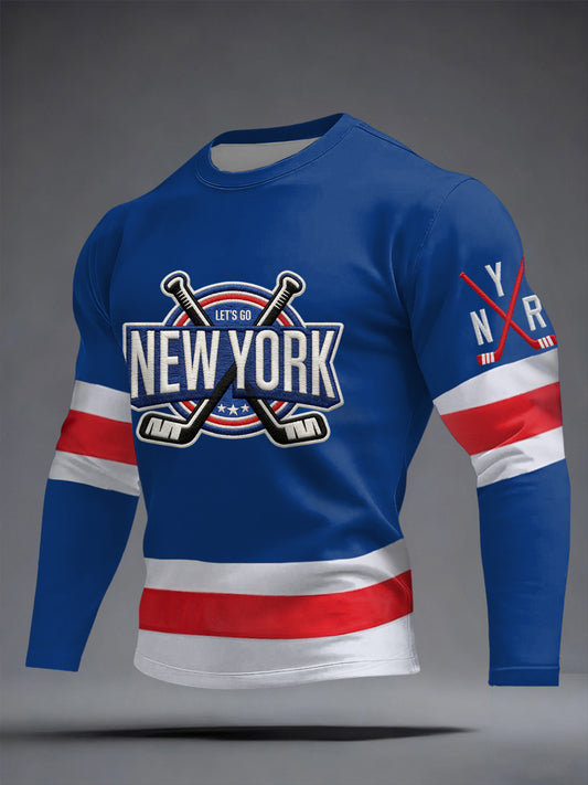 Men's New York Ice Hockey Print Long Sleeve T-shirt