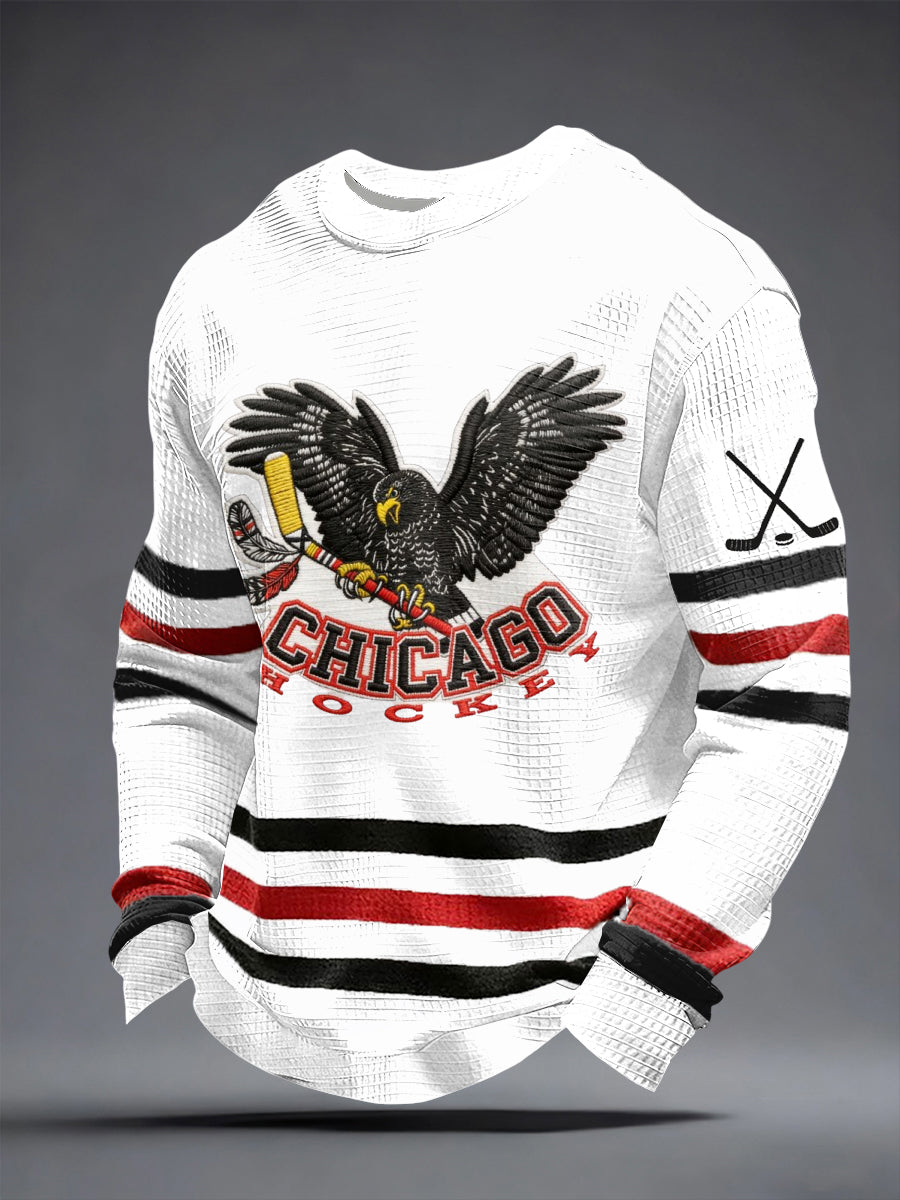 Men's Chicago Hockey 100th Anniversary Print Waffle Sweatshirt