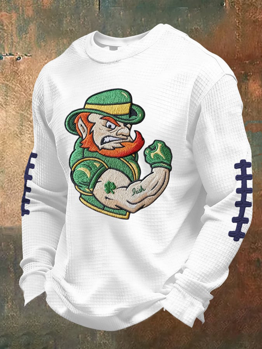 Men's Football Print Waffle Crewneck Sweatshirt
