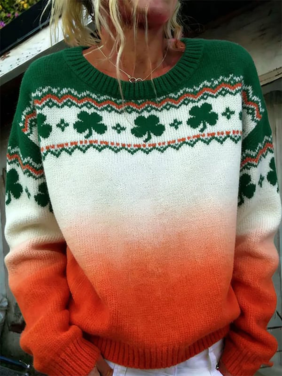 Women's St. Patrick's Day Print Crew Neck Sweater