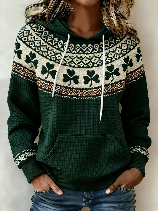 Women's St. Patrick's Day Shamrock Print Large-sized Hooded Sweatshirt