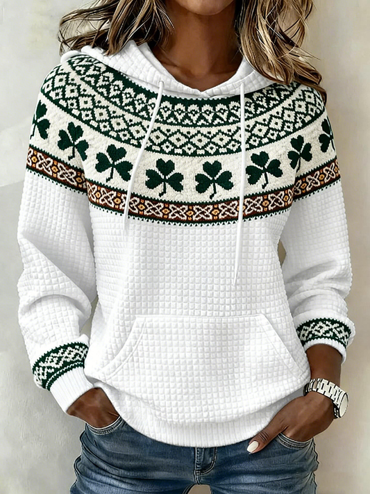 Women's St. Patrick's Day Shamrock Print Large-sized Hooded Sweatshirt