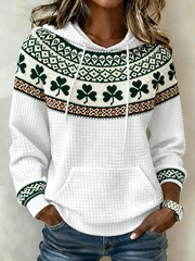 Women's St. Patrick's Day Shamrock Print Large-sized Hooded Sweatshirt