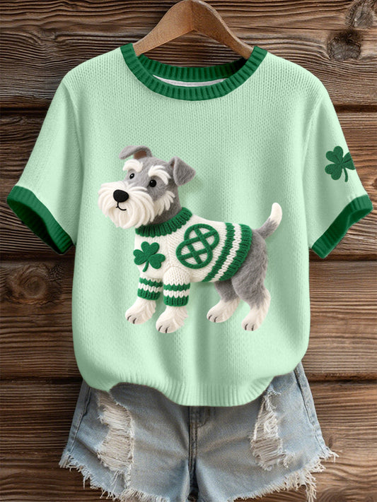 Women's St. Patrick's Day Inspired Schnauzer Pattern Knit Top