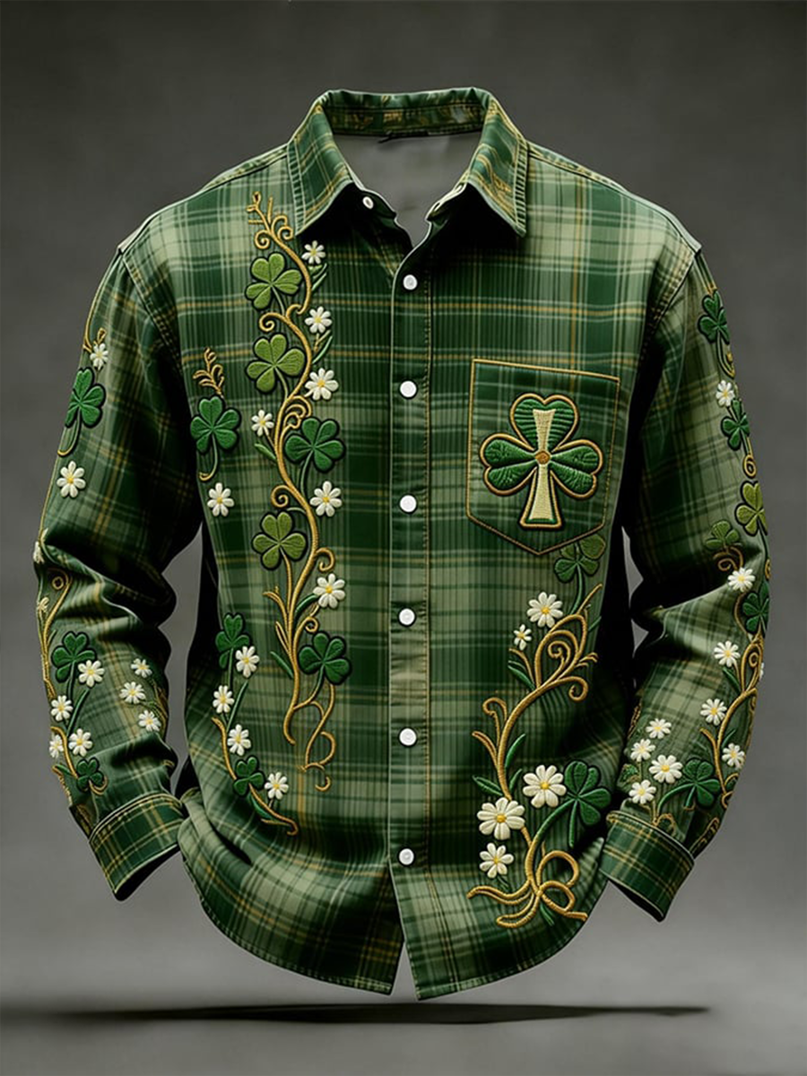 Men's St. Patrick's Day Shamrock Print Long Sleeve T-Shirt